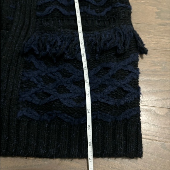 Lucky Brand Chunky Stevie Boho Fringe Navy Blue Black Long Knit Cardigan XS - Picture 6 of 8